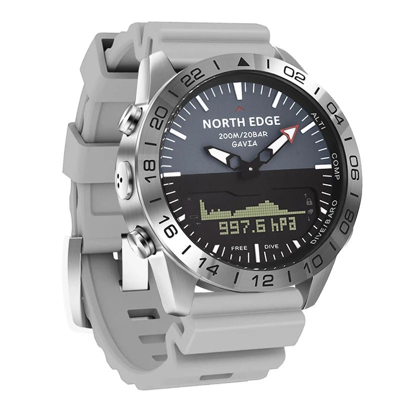 Stainless steel Men Quartz Watch Dive Sport Watches Waterproof 200M Analog Digital Watch Altimeter Barometer Compass NORTH EDGE