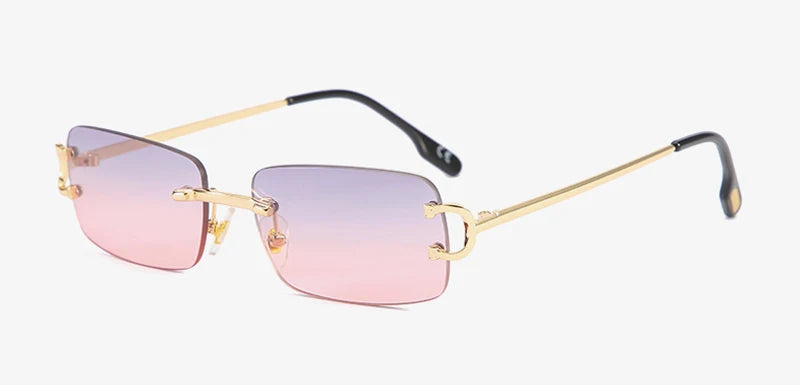 Kachawoo retro rectangular sunglasses rimless male female uv400 small sun glasses fashion blue pink gold metal birthday gifts