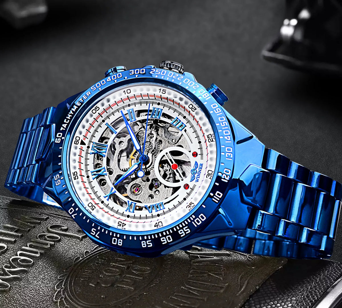 Zegarek męski Winner – sportowy design, wykończona ramka, modny styl, prestiżowa marka, zegarek automatyczny z widocznym mechanizmem (skeletowy)