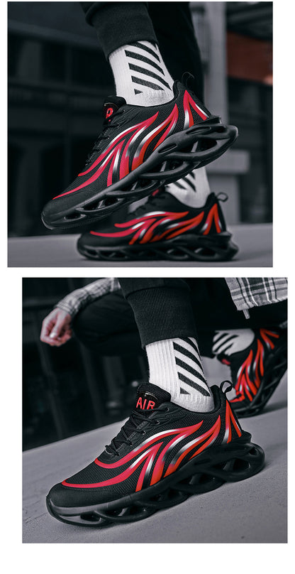 Sneakers da uomo con stampa fiamme, scarpe sportive in tessuto flyknit, scarpe da running comode, scarpe atletiche outdoor da uomo