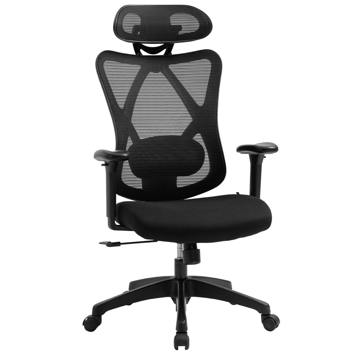 Vinsetto Ergonomic Swivel Office Chair with Adjustable Headrest, 2D Armrests, Lumbar Support, Height Adjustable Mesh Office Chair, Black