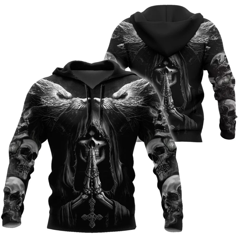 Sweatshirt com Capuz de Outono Fenrir Lobo Caveira Tatuagem 3D com Estampado Integral para Homem, Unissexo, com Fecho, Pullover, Casaco Casual DW0364