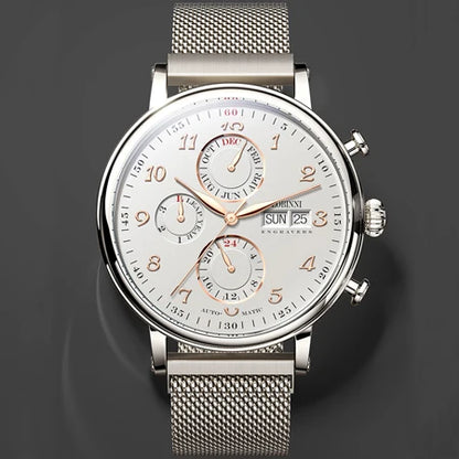 Reloj de lujo suizo LOBINNI para hombre, mecánico automático con calendario perpetuo, cristal de zafiro y multifunción L13019-8