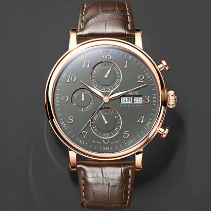 Reloj de lujo suizo LOBINNI para hombre, mecánico automático con calendario perpetuo, cristal de zafiro y multifunción L13019-8