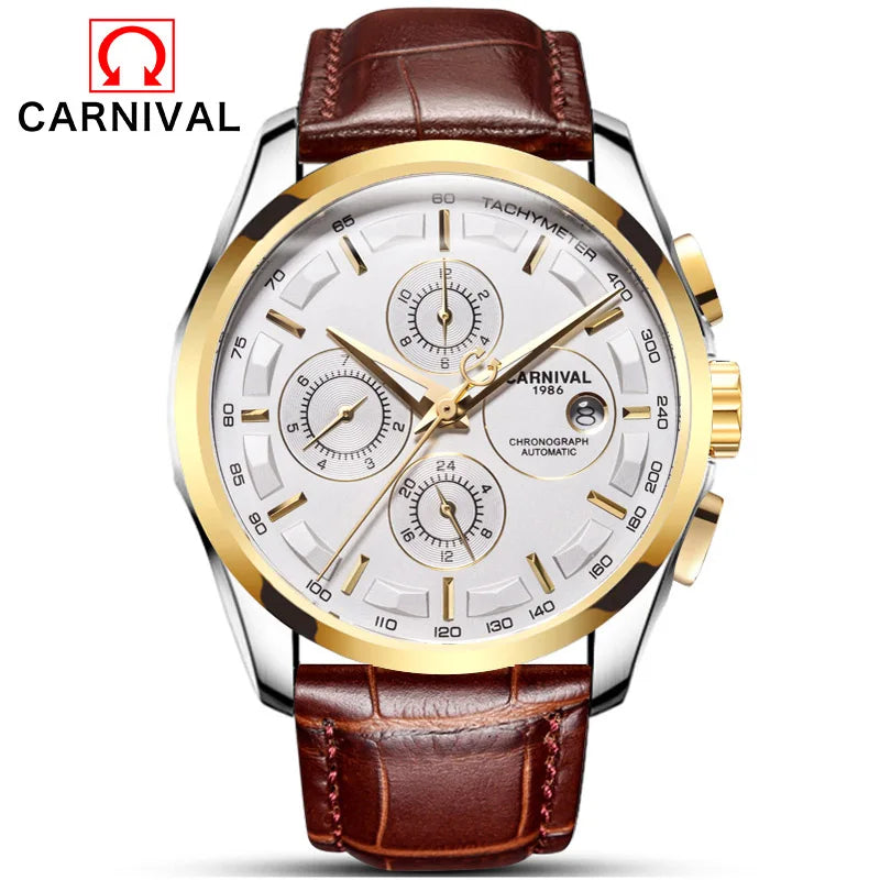 Men's Watch New Carnival Automatic Watches Men Business Mechanical Clock Leather Strap Waterproof Luxury Brand Clock
