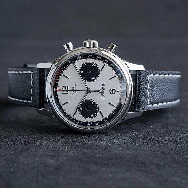 Sugess 1963 Pilot Watch Men Mechanical Chronograph Panda Wristwatch Air Force Sapphire Waterproof for Seagull Movement ST1901 v3