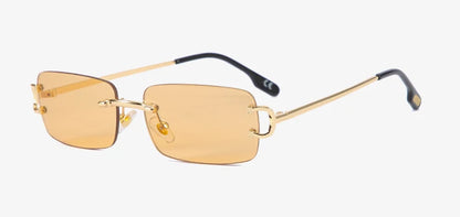 Kachawoo retro rectangular sunglasses rimless male female uv400 small sun glasses fashion blue pink gold metal birthday gifts