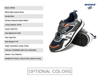 BONA Novos Designers Sapatilhas Desportivas em Couro Action para Homem Sapatilhas de Corrida para Homem Calçado de Ténis Masculino Calçado de Caminhada Fitness Moderno