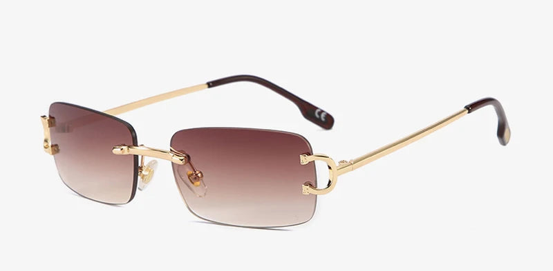 Kachawoo retro rectangular sunglasses rimless male female uv400 small sun glasses fashion blue pink gold metal birthday gifts