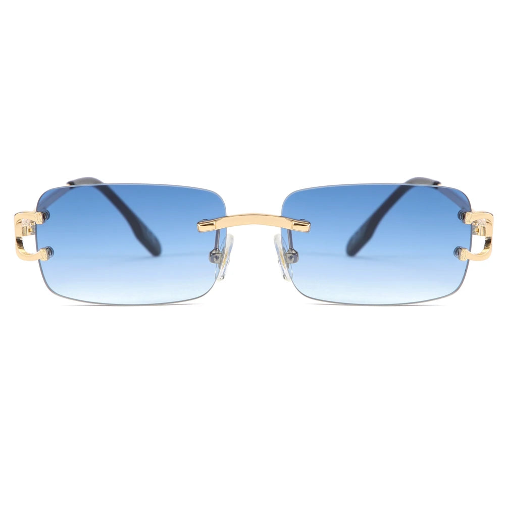 Kachawoo retro rectangular sunglasses rimless male female uv400 small sun glasses fashion blue pink gold metal birthday gifts