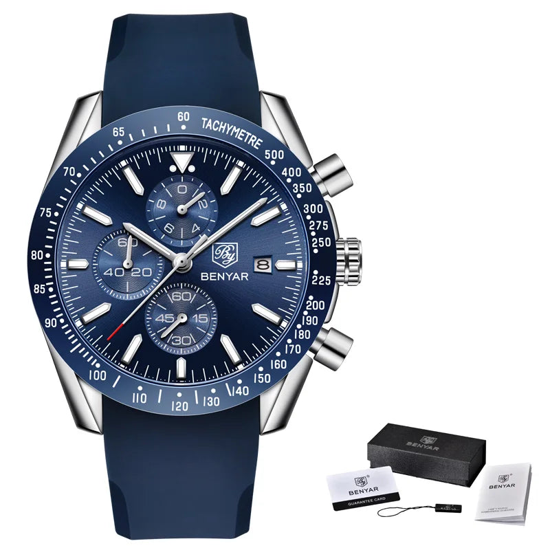 BENYAR Luxusuhren für Herren – Quarz-Armbanduhren mit Lederarmband, wasserdicht bis 30 m, sportlicher Stil.