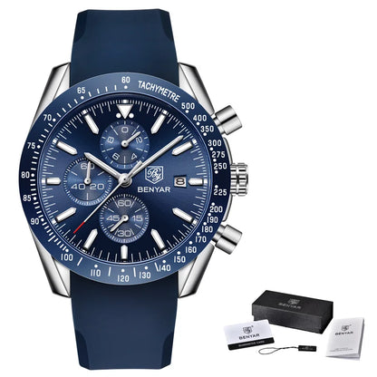 BENYAR Luxusuhren für Herren – Quarz-Armbanduhren mit Lederarmband, wasserdicht bis 30 m, sportlicher Stil.