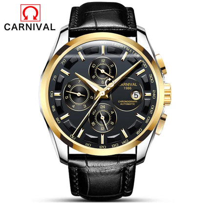 Men's Watch New Carnival Automatic Watches Men Business Mechanical Clock Leather Strap Waterproof Luxury Brand Clock