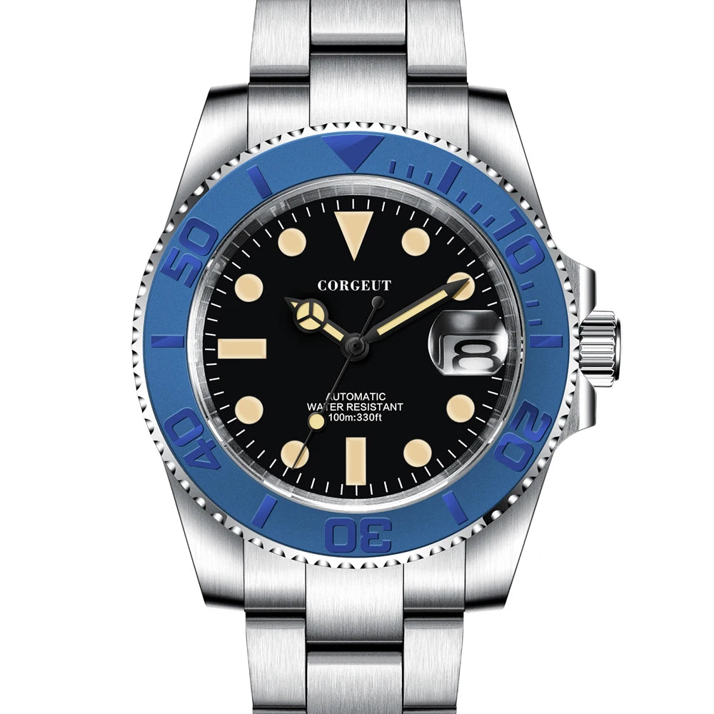 Custom logo NH35 MIYOTA 8215 Automatic Men Watch Luxury Diver Two Tone Gold 316L Stainless Steel Sapphire 10ATM Sterile  Sunburs