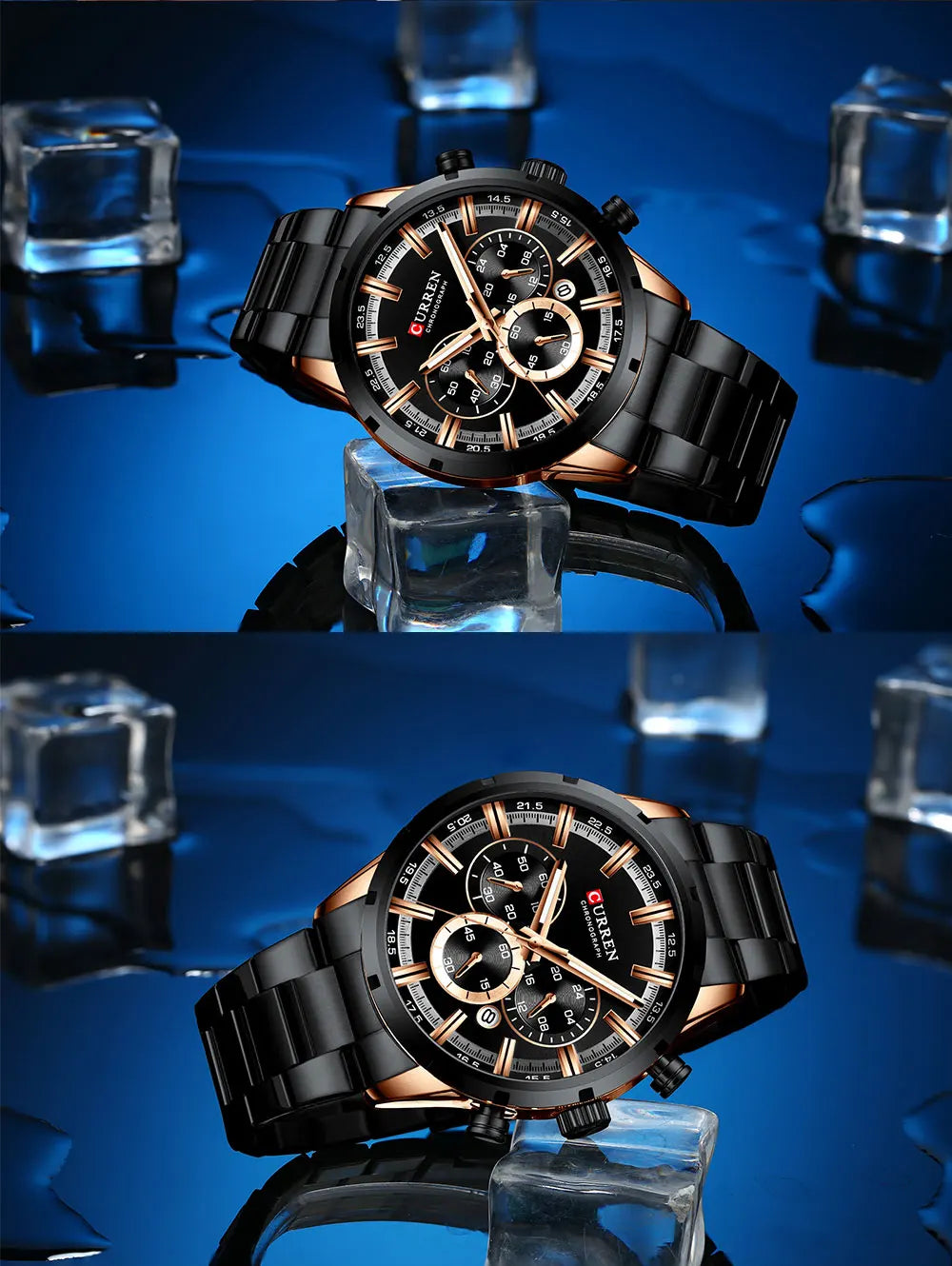 Reloj Curren para hombre con esfera azul, correa de acero inoxidable y fecha, reloj masculino de negocios, resistente al agua, reloj de pulsera de lujo para hombre