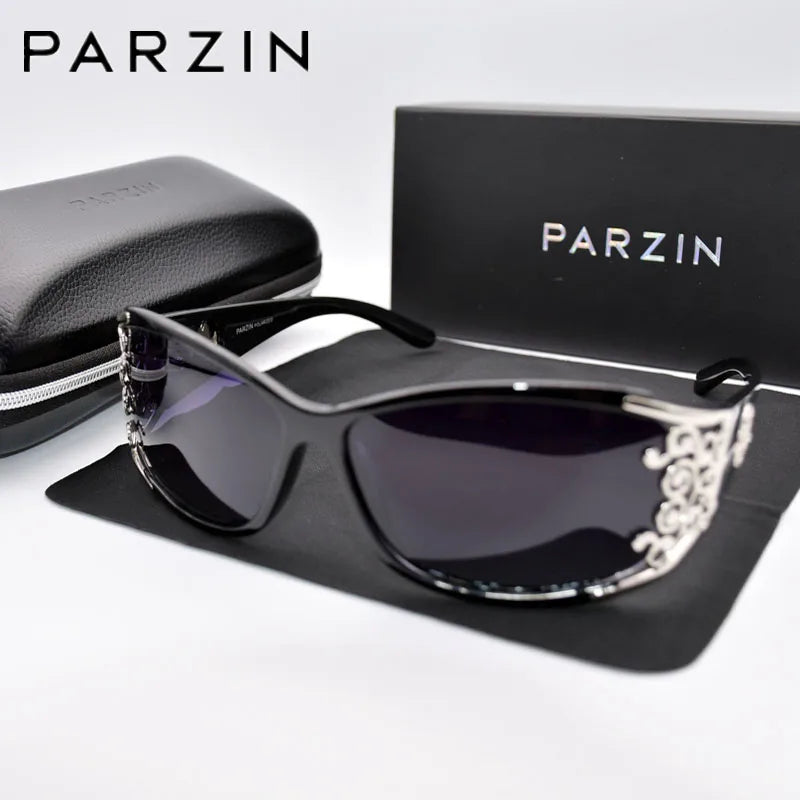 PARZIN Luxury Sunglasses Women Polarized Sun Glasses For Driving Vintage Female Ladies Shades Sunglasses Black With Packing PZ18