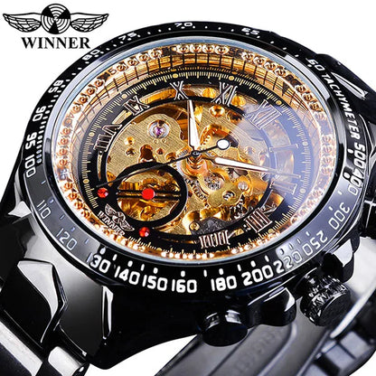 Zegarek męski Winner – sportowy design, wykończona ramka, modny styl, prestiżowa marka, zegarek automatyczny z widocznym mechanizmem (skeletowy)