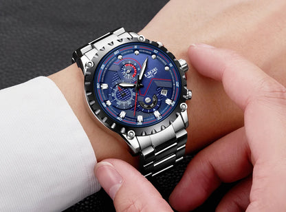 Pánské hodinky LIGE – Módní quartzové hodinky, luxusní značka, celonerezové, profesionální styl, vodotěsné a sportovní – Dodáváno s krabičkou