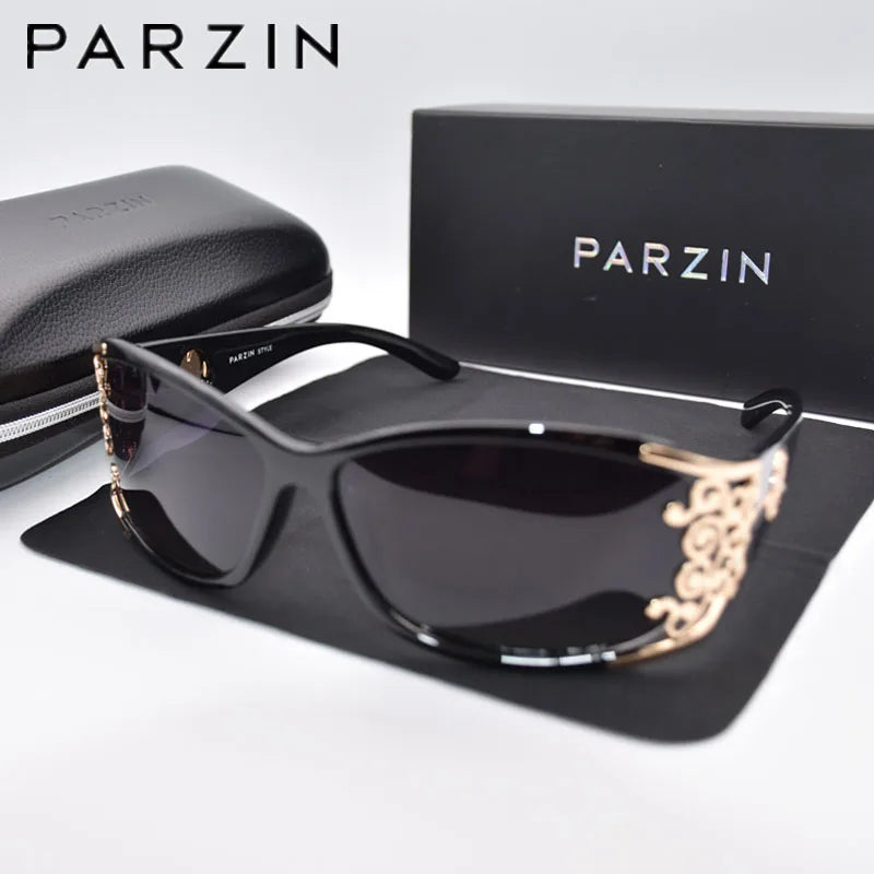PARZIN Luxury Sunglasses Women Polarized Sun Glasses For Driving Vintage Female Ladies Shades Sunglasses Black With Packing PZ18
