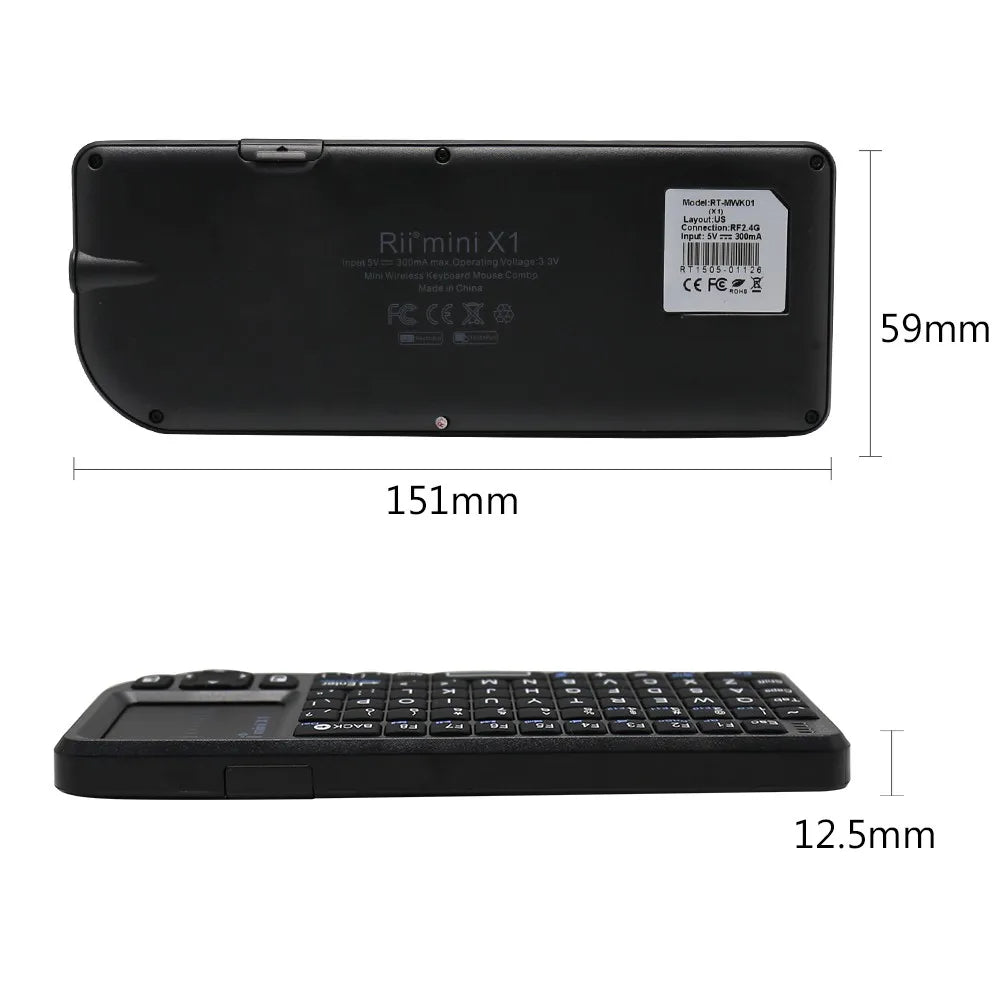 Teclado inalámbrico mini original Rii X1 de 2.4GHz en inglés/RU/ES/FR con panel táctil para Android TV Box/PC/portátil