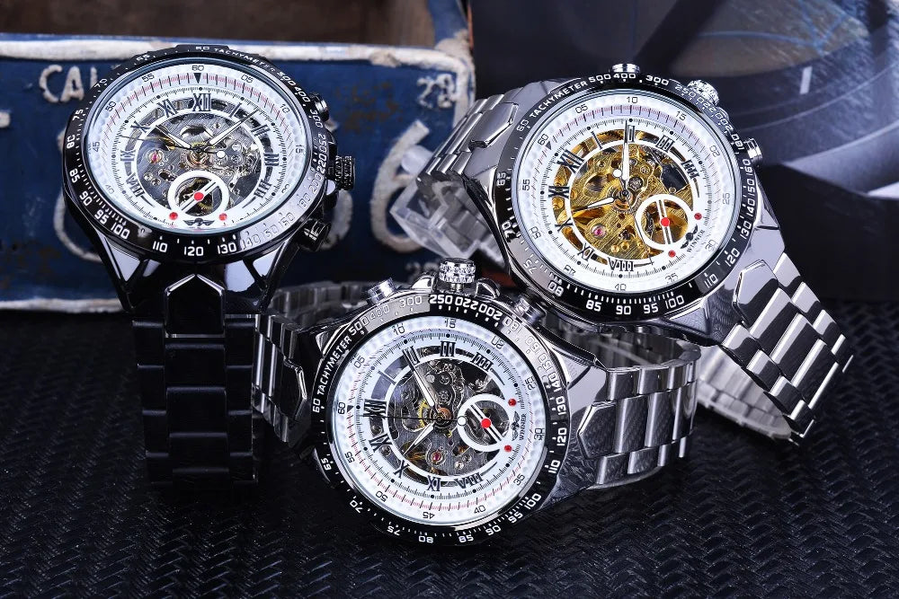 Zegarek męski Winner – sportowy design, wykończona ramka, modny styl, prestiżowa marka, zegarek automatyczny z widocznym mechanizmem (skeletowy)