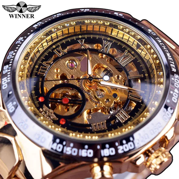 Zegarek męski Winner – sportowy design, wykończona ramka, modny styl, prestiżowa marka, zegarek automatyczny z widocznym mechanizmem (skeletowy)