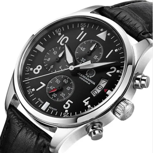 Chronograph luminous military running sport full steel men stop watch genuine leather strap luxury brand watches sapphire reloj