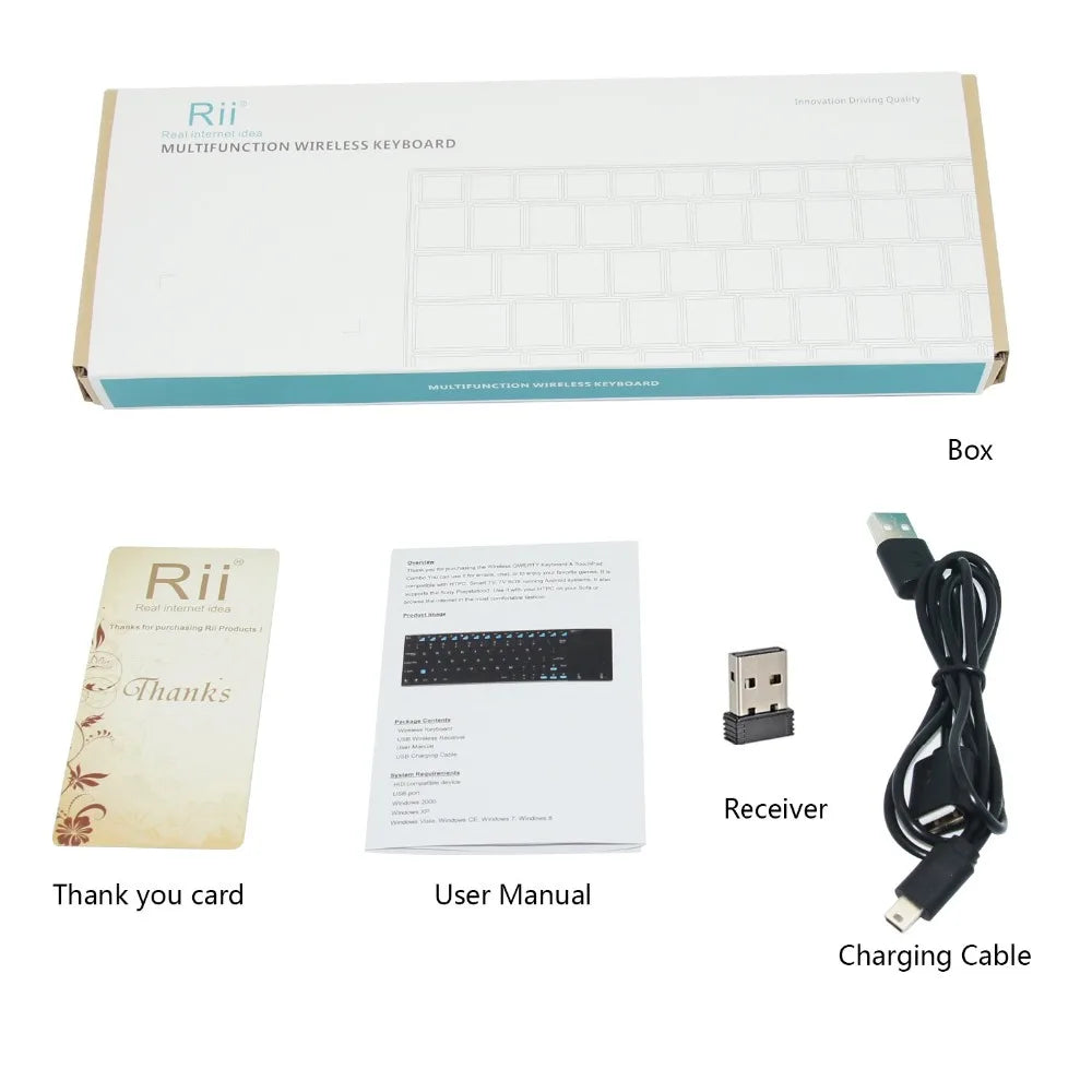 Tastiera wireless russa spagnola inglese francese Rii K12+/i12+ Mini Keyboard con touchpad mouse per Android laptop PC TV Box