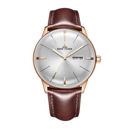 Reef Tiger/RT Luxury Dress Watch Men Genuine Leather Strap Blue Watch Automatic Mechanical Watches Waterproof Date Watch RGA8238
