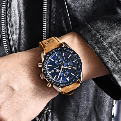 BENYAR Luxusuhren für Herren – Quarz-Armbanduhren mit Lederarmband, wasserdicht bis 30 m, sportlicher Stil.