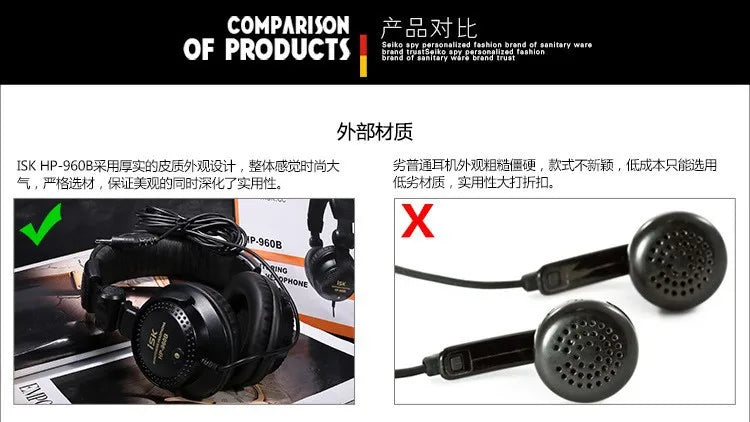 New ISK HP-960B Headband Headphone Studio Monitor Dynamic Stereo DJ Headphones HD Headset Noise Isolating Earphone