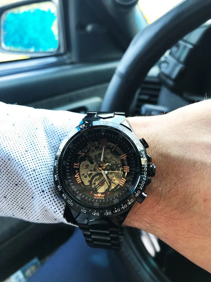 Zegarek męski Winner – sportowy design, wykończona ramka, modny styl, prestiżowa marka, zegarek automatyczny z widocznym mechanizmem (skeletowy)