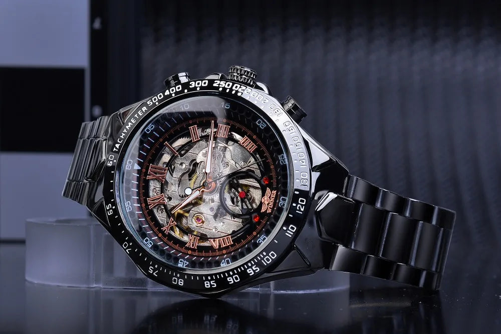 Zegarek męski Winner – sportowy design, wykończona ramka, modny styl, prestiżowa marka, zegarek automatyczny z widocznym mechanizmem (skeletowy)
