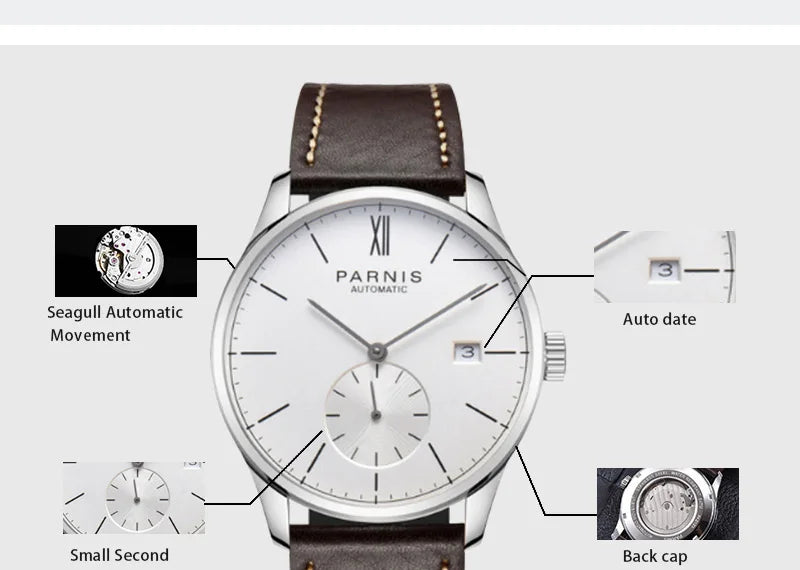 Parnis Mechanical Watches Minimalist Watch for Men Wristwatch Luxury Waterproof Automatic hombre Relogio Masculino Calendar 2025