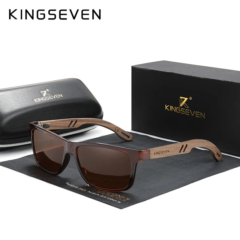 KINGSEVEN 100% Polarized Vintage Men Wooden Sunglasses Wood UV400 Protection Fashion Square Sun glasses Women  Gafas De sol