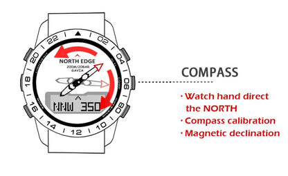 Stainless steel Men Quartz Watch Dive Sport Watches Waterproof 200M Analog Digital Watch Altimeter Barometer Compass NORTH EDGE