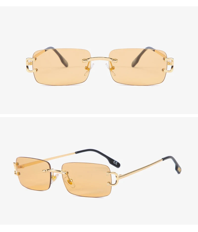 Kachawoo retro rectangular sunglasses rimless male female uv400 small sun glasses fashion blue pink gold metal birthday gifts