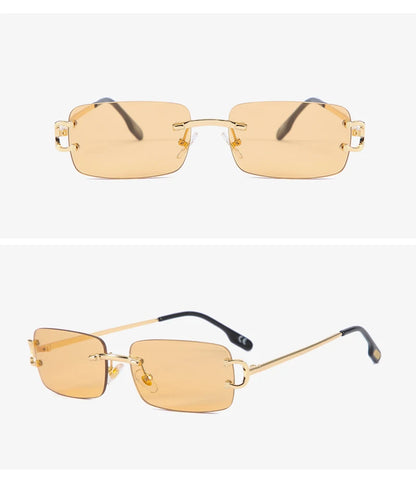 Kachawoo retro rectangular sunglasses rimless male female uv400 small sun glasses fashion blue pink gold metal birthday gifts
