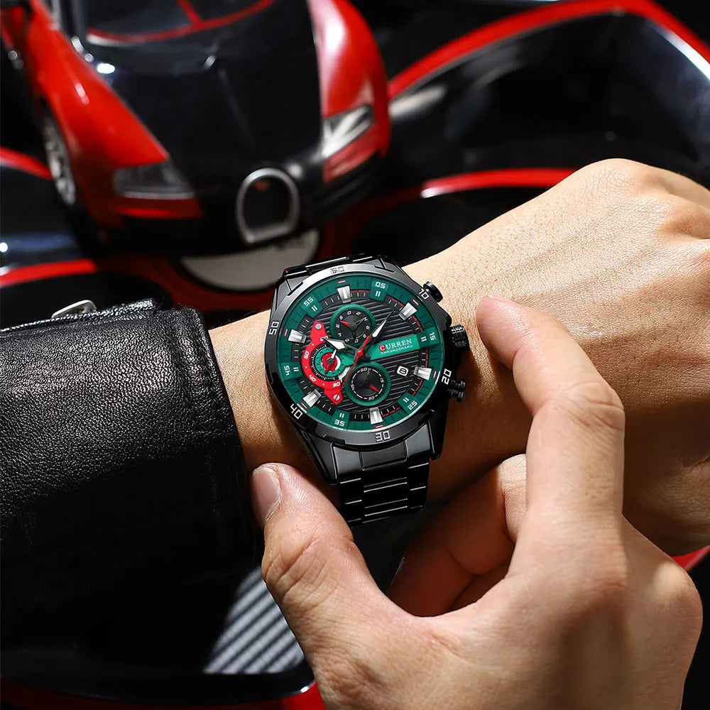 Herrenuhr CURREN – Sportlicher Luxus-Chronograph, Quarzwerk, komplett aus Edelstahl, wasserdicht