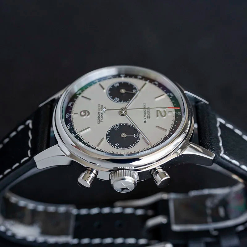 Sugess 1963 Pilot Watch Men Mechanical Chronograph Panda Wristwatch Air Force Sapphire Waterproof for Seagull Movement ST1901 v3
