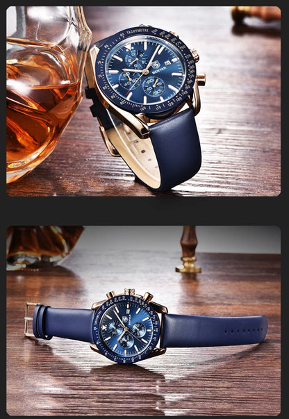 BENYAR Luxusuhren für Herren – Quarz-Armbanduhren mit Lederarmband, wasserdicht bis 30 m, sportlicher Stil.
