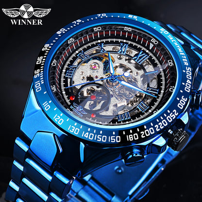 Zegarek męski Winner – sportowy design, wykończona ramka, modny styl, prestiżowa marka, zegarek automatyczny z widocznym mechanizmem (skeletowy)
