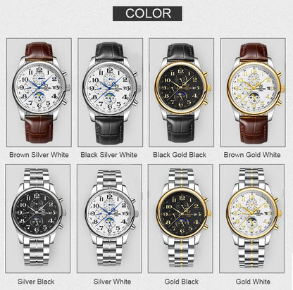 Carnival Brand Automatic Watch, Fashion Luxury Waterproof Calendar with Moon Phase, Mechanical Watches for Men