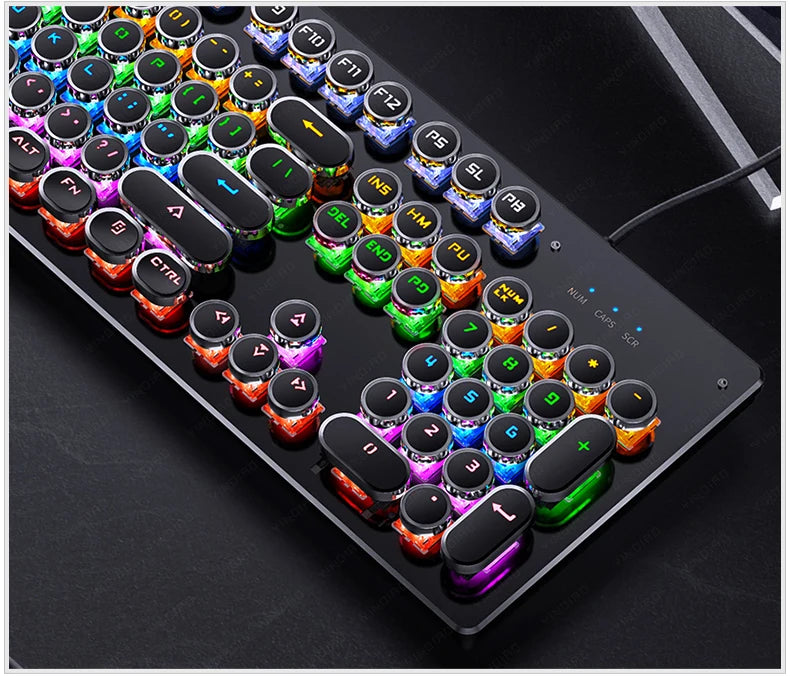 Tastiera meccanica Retro Punk con switch blu, neri e marroni, 104 tasti, USB cablata, tastiera gaming retroilluminata RGB per PC, laptop e gamer