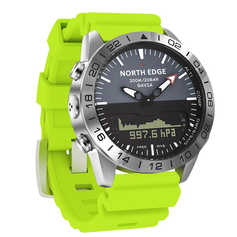 Stainless steel Men Quartz Watch Dive Sport Watches Waterproof 200M Analog Digital Watch Altimeter Barometer Compass NORTH EDGE
