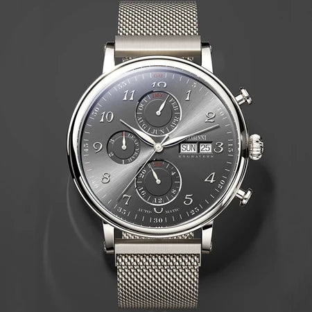 Reloj de lujo suizo LOBINNI para hombre, mecánico automático con calendario perpetuo, cristal de zafiro y multifunción L13019-8