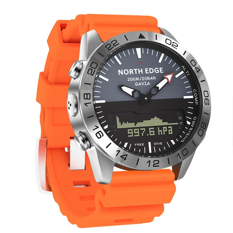 Stainless steel Men Quartz Watch Dive Sport Watches Waterproof 200M Analog Digital Watch Altimeter Barometer Compass NORTH EDGE