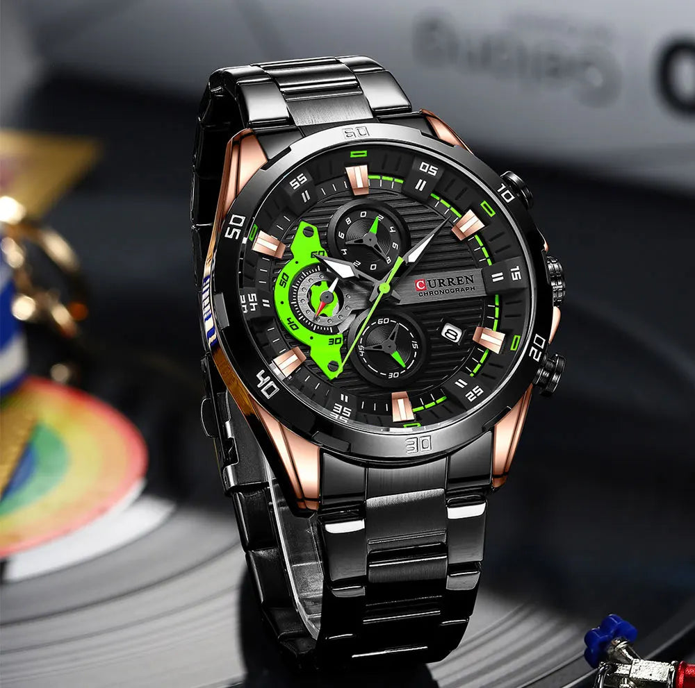 Herrenuhr CURREN – Sportlicher Luxus-Chronograph, Quarzwerk, komplett aus Edelstahl, wasserdicht