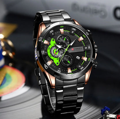 Herrenuhr CURREN – Sportlicher Luxus-Chronograph, Quarzwerk, komplett aus Edelstahl, wasserdicht
