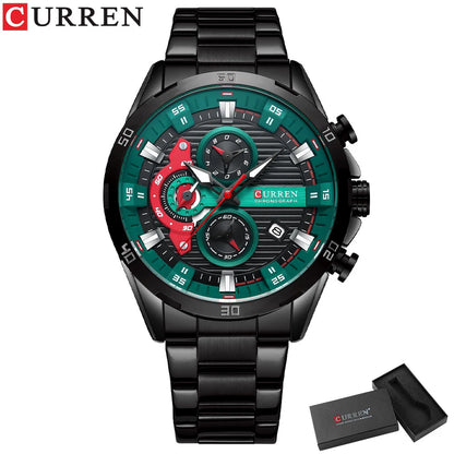 Herrenuhr CURREN – Sportlicher Luxus-Chronograph, Quarzwerk, komplett aus Edelstahl, wasserdicht